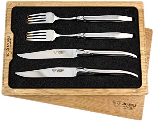 LAGUIOLE en Aubrac Premium Steakbesteck geschmiedet Set 2 Steakmesser und 2 Steakgabeln Stahl spülmaschinenfest