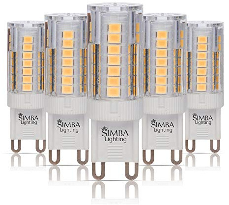 Simba Lighting G9 LED Light Bulb (5 Pack) 4W T5 40W Halogen Replacement for Pendants, Ceiling Lights, Desk Lamp, Wall Sconce, 120V JCD Bi-Pin Base Non-Dimmable, 3000K Soft White