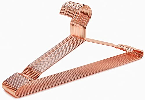Amber Home 10 Stück 43cm Roségold Eisen Kleiderbügel, Metall Rotguß Rot Kupfer Kleiderbügel aus mit Rutschfester Nut für Anzug T-Shirt Hemd Jacke Kleid Hose, Robust und Haltbar