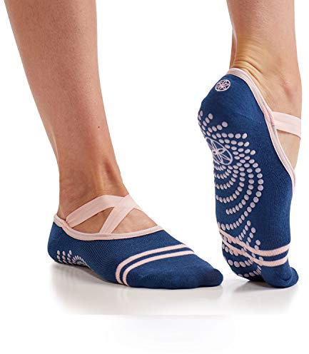 Gaiam Yoga Barre Socks - Grippy Non Slip Sticky Toe Grip Accessories for Women & Men - Pure Barre, Hot Yoga, Pilates, Ballet, Dance, Home - Indigo