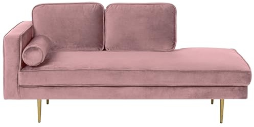 Beliani Chaiselongue Samt rosa Links goldenes Gestell mit Nackenrolle modern Miramas