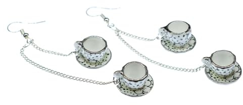 Dangle Mugs Teacups Earrings Miniblings Cup Of Coffee Porcelain Ceramic Green Dots