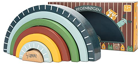 HEJ LØNNE Regenbogen Holz - Baby Spielzeug zur Förderung von Motorik, Kreativität und Koordination - Kinder Spielzeug ab 1 Jahr – Regenbogen Holzspielzeug Baby