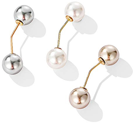 WINBST Broche de Perlas Artificiales de 3 Piezas, Broche de Rebeca con Lazo de Perlas de Doble Cabeza, Broche de Moda