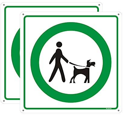 Andchi 2 señales para llevar al perro con correa cartel letrero de espera para el perro, rectangular de metal y aluminio, tamaño 300x300 mm
