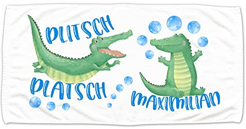 GRAZDesign Kinder Handtuch mit Namen Badetuch für Jungen und Mädchen von 2-10 Jahren Strand / 140x70cm Krokodil