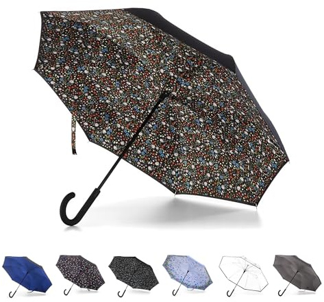 totes Inbrella Klappbarer Regenschirm, Große Regentropfen Blau und Marineblau - ECO, Einheitsgröße, InBrella Regenschirm mit J-Haken, wind- und regenfest