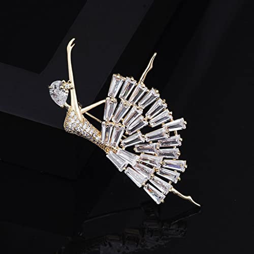 Broschen Tanzen-Mädchen-Ballett-Broschen gallound eingelegter Zirkonium-Mode-Brosche, einfache Atmosphäre Soul-Tänzerin Brosche Gold und Silber Anstecknadeln Für Damen (Color : Gold)