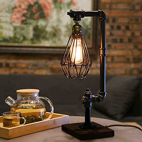RibasuBB Retro Pendelleuchte Tischleuchte Wasserrohr Industrielle E27 | Steampunk-Lampe, Schlafzimmer Nachttisch, Nachtlicht, Retro-Stil