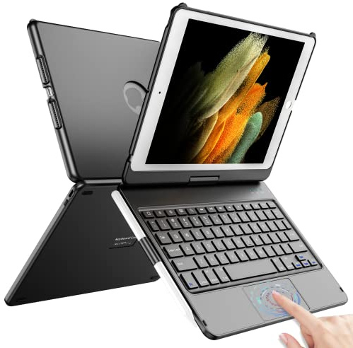 TQQ Touch for iPad 9th Generation Case with Keyboard (10.2, 2021), Multi-Touch Trackpad, 360° Rotatable Protective Cover for iPad Keyboard 9th/8th/7th Gen with Pencil Holder (Black)