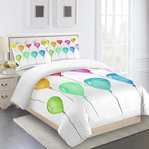 YUANSH Housse De Couette 140X200Cm avec 2 Taies D'Oreillers 65X65Cm, 3 Pièces Parure De Lit 1 Personne en Microfibre pour Bebe, 3D Imprimé Impression De Ballons Colorés Motif Ensemble De Literie
