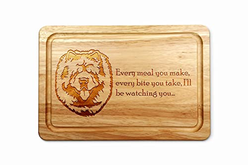 Planche à découper en bois gravé - Motif Chow Chow avec citation amusante - Planche à découper de cuisine personnalisée, cadeau parfait pour les amoureux des chiens, durable et écologique