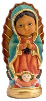 DRW Figura Virgen de Guadalupe Mexicana Infantil Resina Pintada a Mano 10 cm