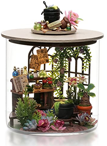 Cuteefun Kit de Mini Casa de Muñecas DIY, Kit de Botella de Sueño de Madera DIY con Cubierta de Polvo, Artesanías para Adultos, Sala Creativa Proporcional 1: 100, Regalos, Navidad (Jardín Mágico)