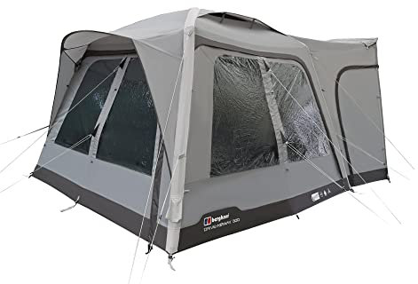 Berghaus Drive-Airway 300 Awning with Nightfall Darkened Bedroom Pod & Sewn in Groundsheet, Easy to Pitch, Inflatable Awning for Campervans & RVs, Part of the Air Tent Range, 6000mm HH, Grey