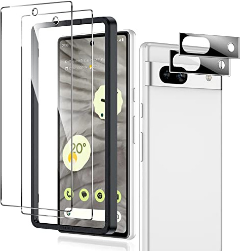 LK für Google Pixel 7a für Panzerglas mit 2 Glas & 2 Kameraschutz | 9H Härte Bruchsicher Kratzfest Schutzglas, Anti-Fingerabdruck, Rahmen-Installationshilfe, 0 Staub & Blasen, HD-klar
