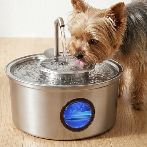 Hicuper Cat Water Fountain,108oz/3.2L Stainless Steel Cat Fountain and Removable Water Bowl,Pet Fountain with Water Level Window,Quiet Pump,Multi-Filter, Water Tap, Provides Flowing,for Dog Cats