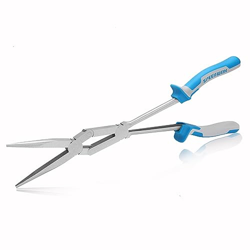SPEEDWOX Alicates de punta larga tipo X de 13 pulgadas, doble articulación, alcance extendido, doble material, alicates de punta de aguja extralargos