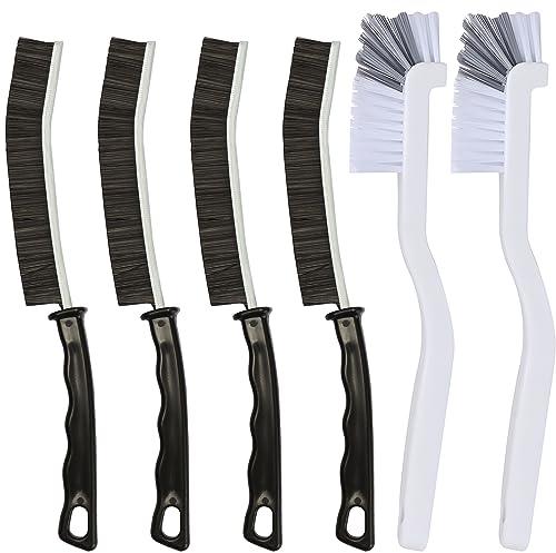 6PCS Crevice Cleaning Brush, Hard Bristle Window Groove Tool, Long Handle Narrow Gap Cleaner for Tiny Window Door Track, Bathroom, Home Kitchen Tile