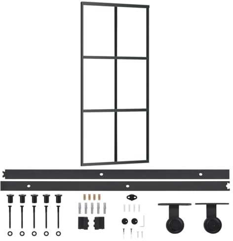 vidaXL Porte Coulissante et Quincaillerie Système de Porte Coulissante Salon Salle de Séjour Intérieur Maison Verre et Aluminium 90x205 cm