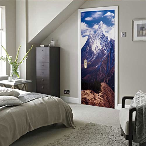 3D Türaufkleber Malerische Berge Türtapete Wandbild Selbstklebend PVC Wasserdicht Abnehmbar Türfolie TürPoster Fototapete Wohnzimmer Schlafzimmer küche bad büro Dekoration B90 x H200cm