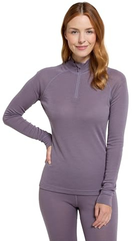 Mountain Warehouse Merino Womens Zip-Neck Thermal Top - Long Sleeves Ladies T-Shirt, Zip Neck Top, Lightweight, Easy Care Tee - Spring Summer, Travel, Outdoors Dusky Purple Women's Size 16