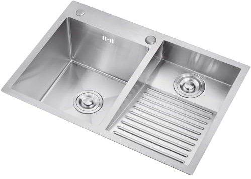 COUCHO Wäschewaschbecken mit Waschbrett, Doppelbecken-Badezimmerwaschbecken, Edelstahl-Haushaltsbalkon-Doppelwaschbecken, Waschbecken (Wasserhahn Nicht im Lieferumfang enthalten) (Size : 80x48x22cm)