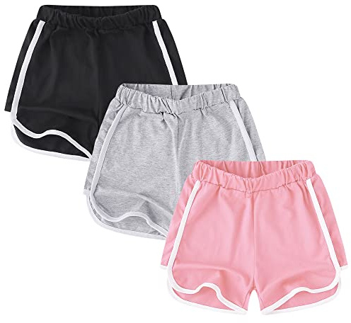 GENTABY Mädchen Shorts Gym Running Baumwolle Sommer Hosen Tanzen Casual Wear 3 Pack 11-12 Jahre Mädchen Schwarze Shorts Kinder Athletische Hosen