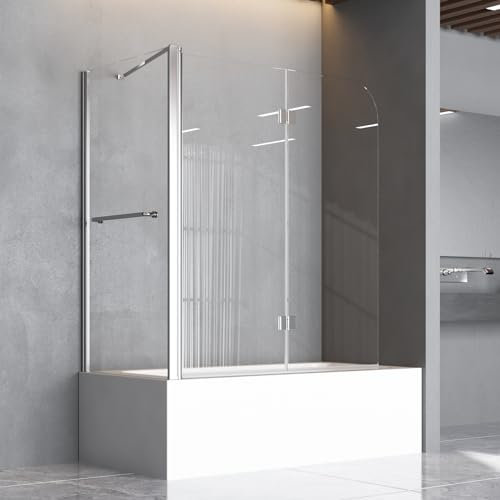 Duschwand für Badewanne 100 x 140 cm 2-teilig Faltbar mit 80 cm Seitenwand Duschtrennwand Silber Faltwand Duschabtrennung 6mm Nano Glas Badewannenfaltwand