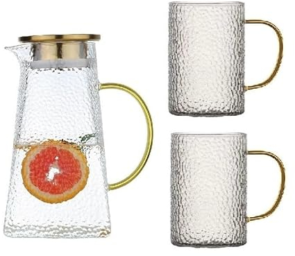 Cruche Pichet à eau en verre transparent de grande capacité de 1,5 ml avec poignée résistant à la chaleur Bouilloire chaude et froide Théière Bouteille d'eau Pichet à jus Cruche a Eau