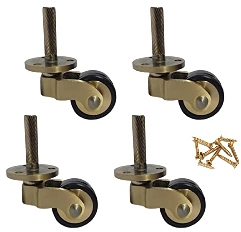 4 x kleine Lenkrollen, Möbellenkrollen mit Gummi, Universalrollen aus massivem Messing, 360 ° schwenkbare Möbelrollen, Ersatz für Tische, Sofas und Trolleys, mit Schrauben