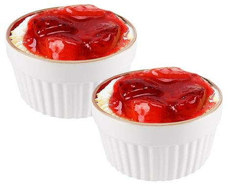 Ramekins - Platos pequeños de porcelana de cerámica para soufflé y creme brulee, cuencos para horno, salsas, natillas, pudines, aperitivos, color blanco, 200 ml, 9 x 5 cm, 2 unidades