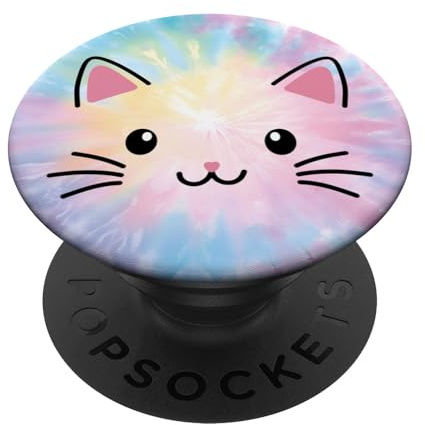 Pastel Cat Cell Phone Grip Cute Kawaii Cat Face Rainbow Cat PopSockets Adhesive PopGrip