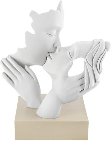 MAZZOLA LUCE Scultura da tavolo bacio innamorati gesso bianco con base nocciola