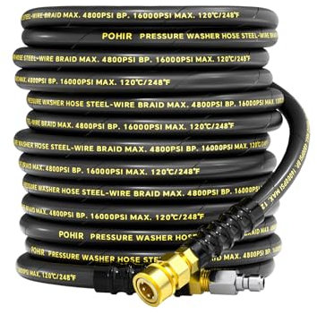 3/8 Pressure Washer Hose 50ft 4800PSI, Power Washer Hose Steel Wire Braided with Swivel Quick Connect, Commercial Grade Industrial High Pressure Water Washing Hose (4800PSI, 50FT)