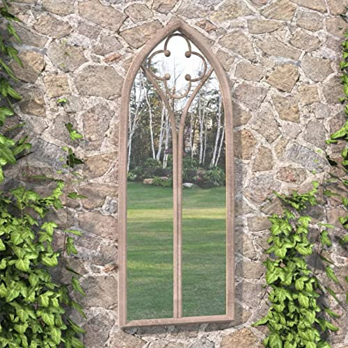 Somanki Gartenspiegel, Spiegel Fenster, Kirchenfenster, Fensterförmiger Spiegel, Window Mirror, Fensterspiegel, Wandornament, Spiegel Landhausstil, Sand 70x30 cm Eisen