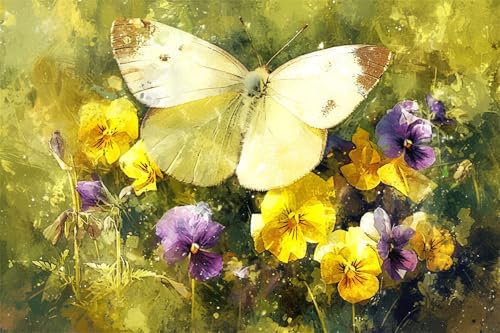 Malen Nach Zahlen Schmetterling Orchidee Malen Nach Zahlen Kinder Anfänger,Malen-Nach-Zahlen ab 9 Jahre Mädchen Geschenke,DIY Ölgemälde Set Pinseln Acrylpigment Leinwan,Home Wanddeko Wohnzimme 45x60cm