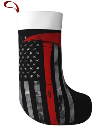 SamLng Medias de Navidad con diseño de hacha de bombero, diseño de bandera de línea roja, regalos colgantes de chimenea para vacaciones, árbol de Navidad y decoración del hogar, medias de fiesta