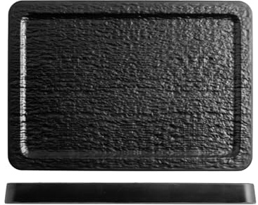 H&H, set 3 piatti rettangolari, in melamina, effetto ardesia, nero, 30,5x21,5xh2,6 cm