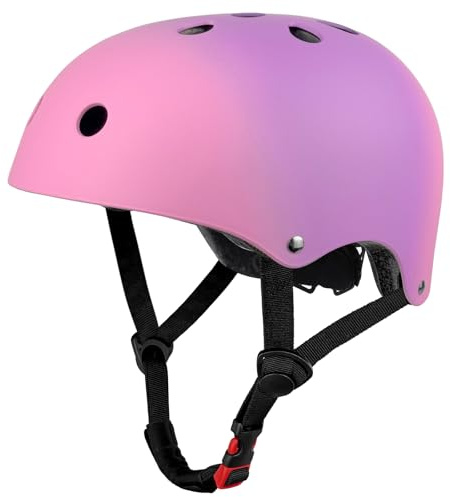 LeapBeast Hjälm vuxen barn hjälm, cykel herr dam anti-chock skydd för multisport cykling skridskoåkning skoter skateboard (rosa/lila-rosa, L)