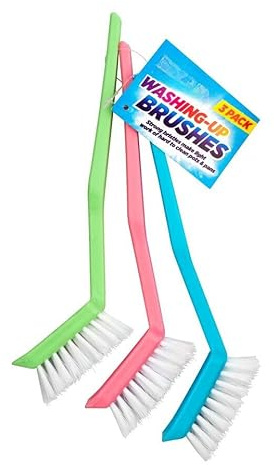 Kitchen Dish Brush - Plastic Washing up Brushes with Long Handle and Non-Scratch Durable Bristles, Built-in Scraper, Scrubbing Brush for Dish, Pans, Pots, Scrubber Cleaning (3 pack)