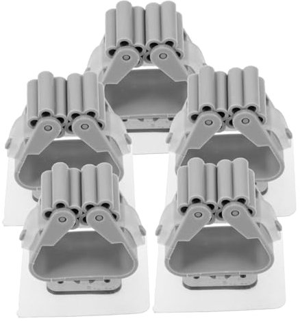 PRETYZOOM Punch-free Mop Holder Wall Mounted Bathroom Storage Rack, Practical Broom Storage Clip 5pcs Grey Non-marking Mop Clips for Home Organization