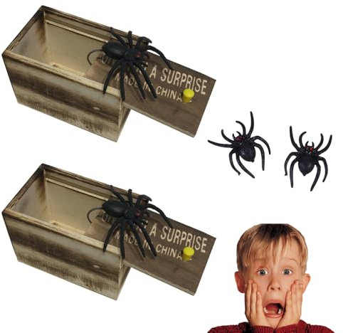 VARKAGE 2 Stücke Spinne in Der Box, Spinnenbox Scherzartikel, Spider Prank Box, Realistische Spinnenbox aus Geschenk für Geschenkbox, Kinder Erwachsene Party Favors Gifts (2 Spinnen)