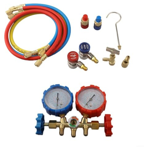 Kit complet d'entretien de climatisation avec manomètre à double ports et 3 tuyaux pour systèmes R410A R32 R404A pour systèmes R134A (C)
