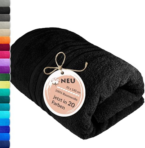 Lashuma Schulter Badetuch 70x140 cm Baumwolle, London Badehandtuch Herren Schwarz, Weich und Flauschig