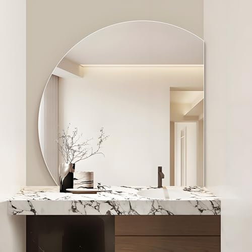 XIAKUS Specchio a Mezzaluna a Parete, Grande Specchio da Bagno a LED da 35/90cm, Specchio Cosmetico Intelligente Antiappannamento con Interruttore Touch(Right Under Cut,80cm/32)
