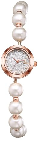 Silverora Orologi da donna con perle Orologi da polso da donna: ultra sottili piccoli orologi al quarzo analogici con scala a punto, regolabile, bracciale con perle orologi da polso da donna