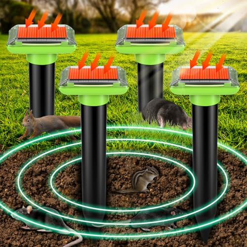Ultrasonic Mole Repellent Solar Powered, IP66 Waterproof Mole Groundhog Repellent, Sonic Mole Repeller for Yard Garden Lawns, Mole Deterrent Outdoor