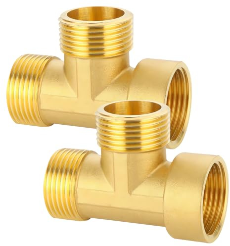 2 Stück T-Stück 1 Zoll, T-Stück 90° Messing 1” AGxAGxIG, T-Wasserverteiler | G1 Zoll T-Stücks Wasseranschluss, 3 Wege Messing Wasseranschluss Verteiler, DN25 T-Verbindungsstück für Trinkwasser Geeignet
