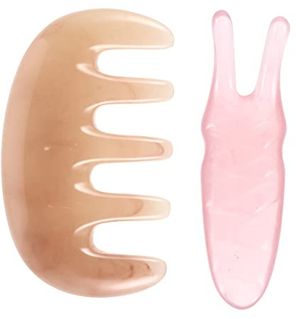 HEATSHAKING Peine Raspador de Resina Rosa en Forma de Horquilla Juego de 2 Piezas and Estimulación de Puntos de Acupuntura para Masaje de Cuero Cabelludo